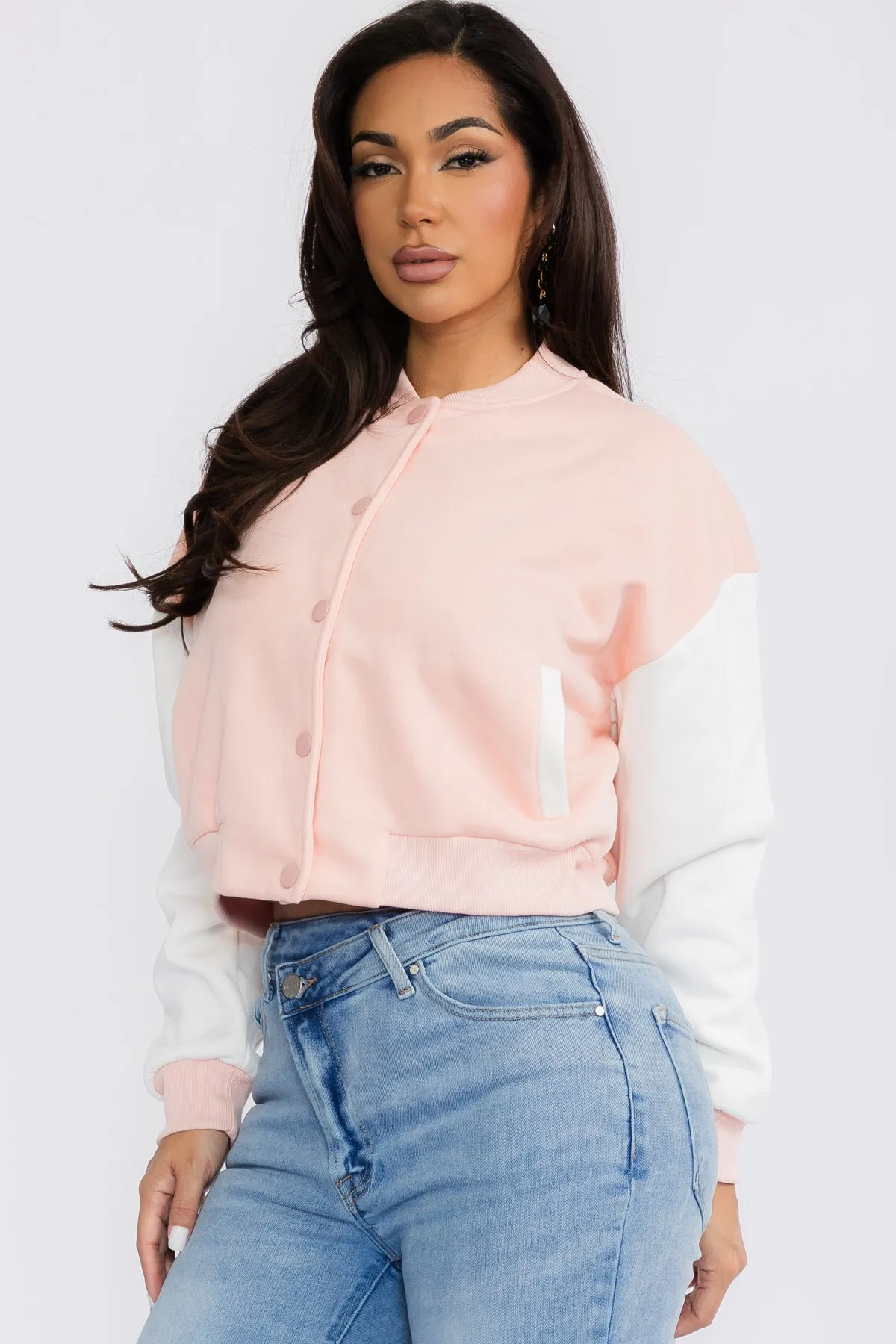 12371 - COLORBLOCK CROPPED VARSITY JACKET