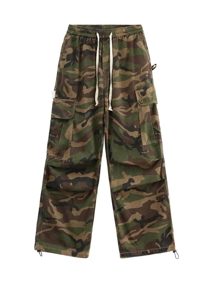2022 Camouflage Women Cargo Pants Grunge Elastic Waist Hip Hop Sweatpants Unisex Joggers Trousers Vintage Pockets Wide Leg Pants