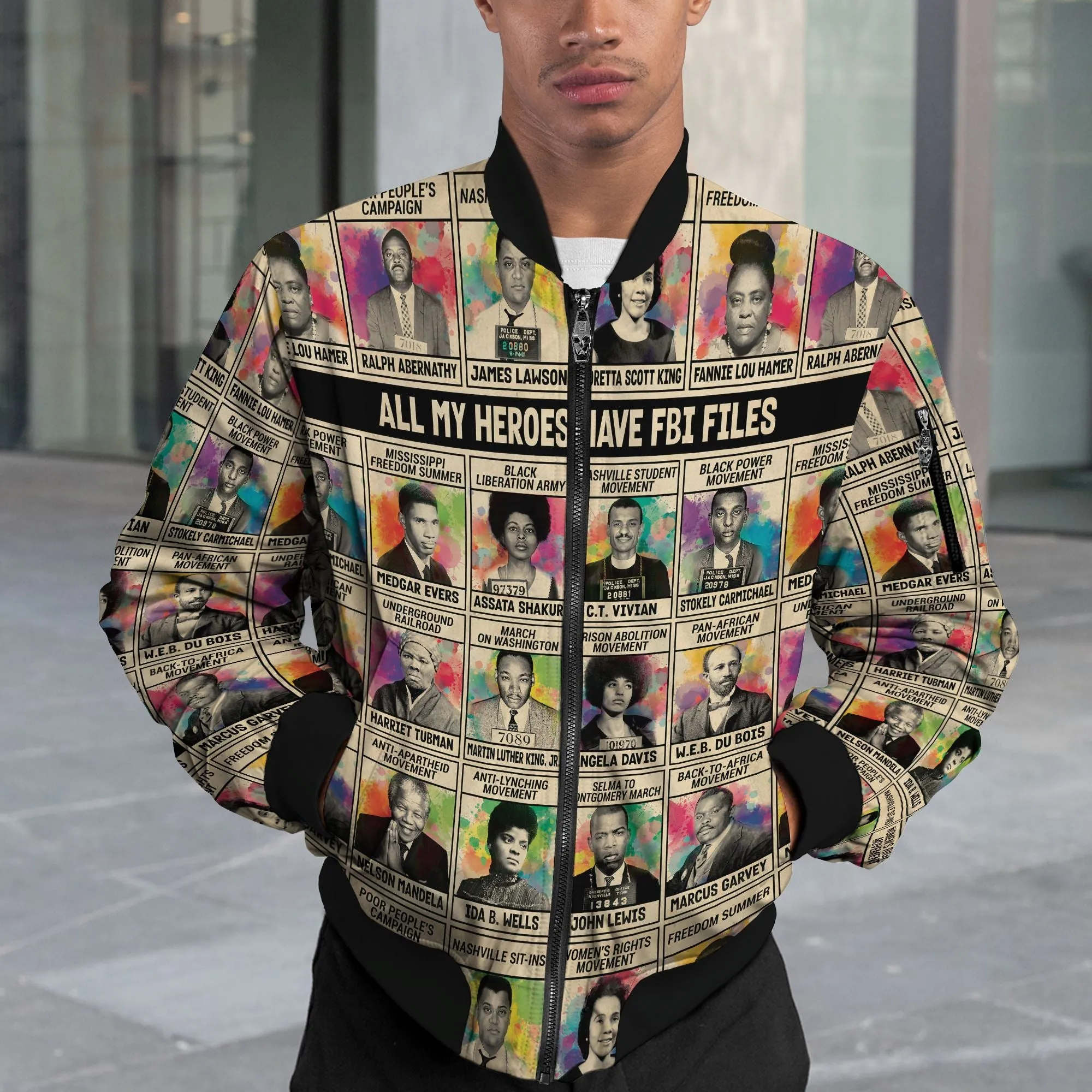 All My Heroes Have FBI Files Bomber Jacket