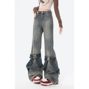 Amozae-Blue Wide Leg Jeans Autumn And Winter Flare Jeans Vintage Bow Loose High Waisted Baggy Jeans Women Streetwear Y2k Baggy Pants