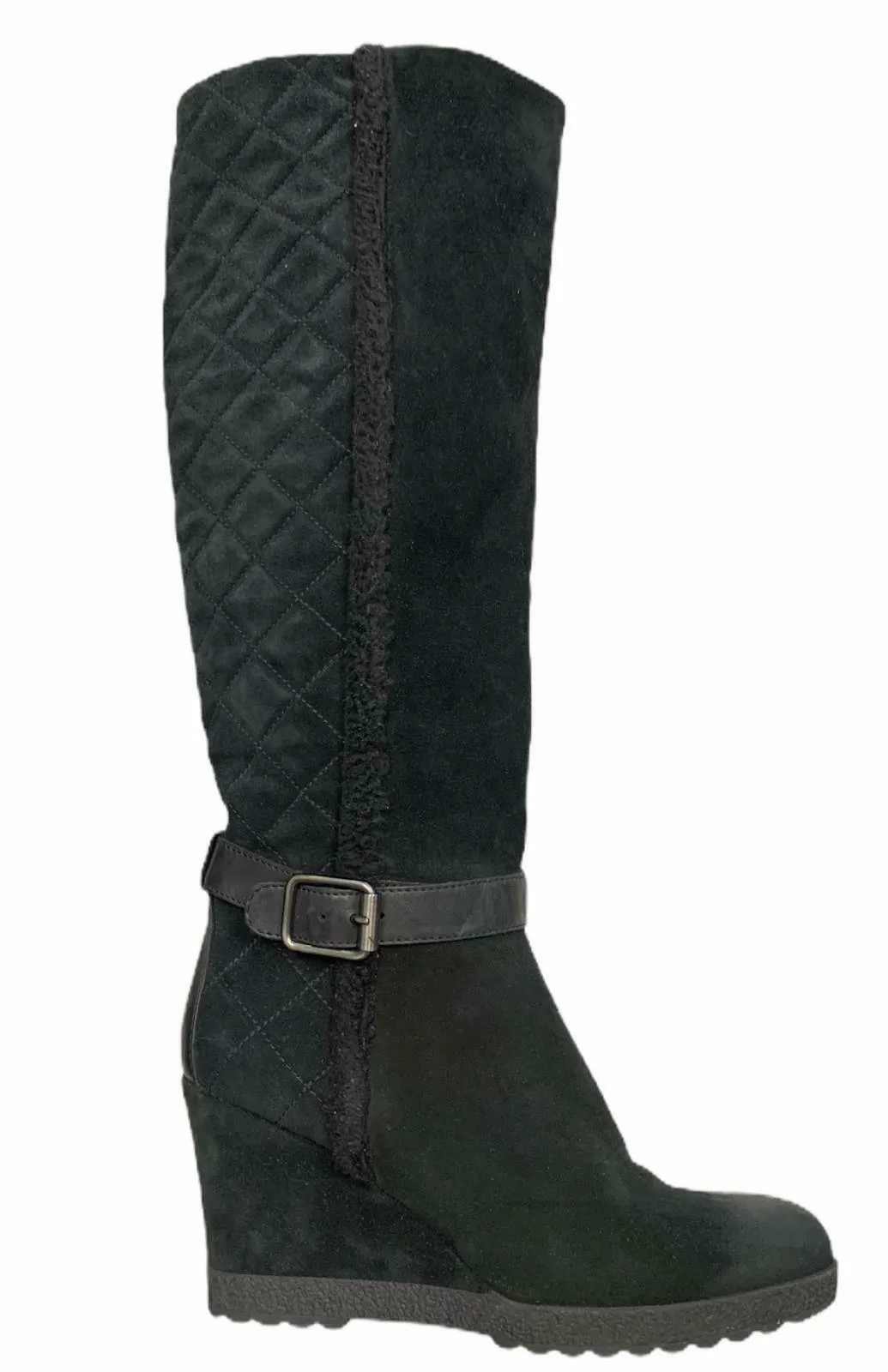 Aquatalia Women's Callie Black Suede Quilted Weatherproof Wedge Boot Size 9