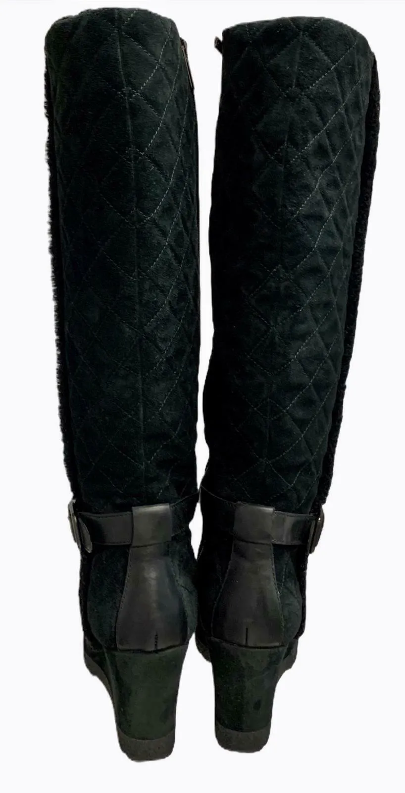 Aquatalia Women's Callie Black Suede Quilted Weatherproof Wedge Boot Size 9