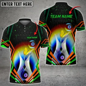 Billiards Rainbow & Butterfly Abstract Grunge Personalized Name 3D Polo Shirt, Idea Gift for Billiards Lovers