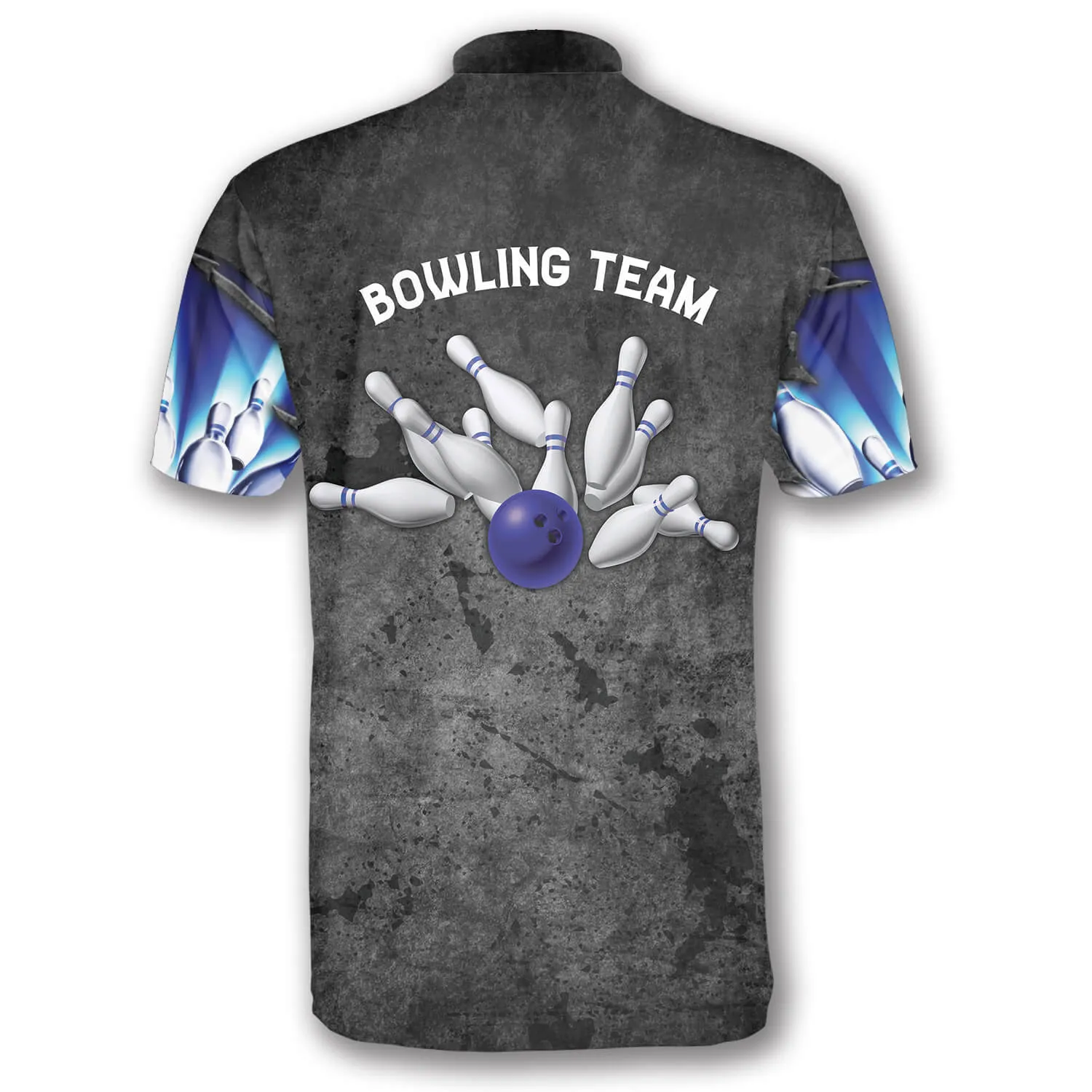 Blue Pins Grey Grunge Pattern Custom Bowling Jerseys for Men, Personalized Bowling 3D Shirt
