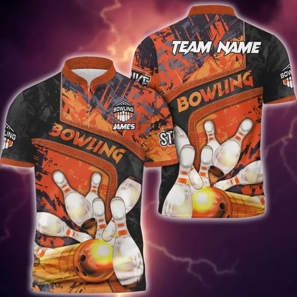 Bowling And Pins Abstract Grunge Texture, Multicolor Option Customized Name 3D Bowling Jersey Shirt