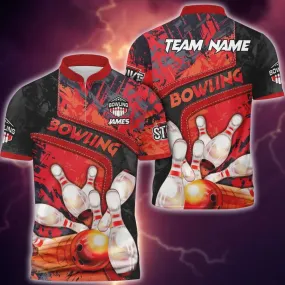Bowling And Pins Abstract Grunge Texture, Multicolor Option Customized Name 3D Bowling Jersey Shirt