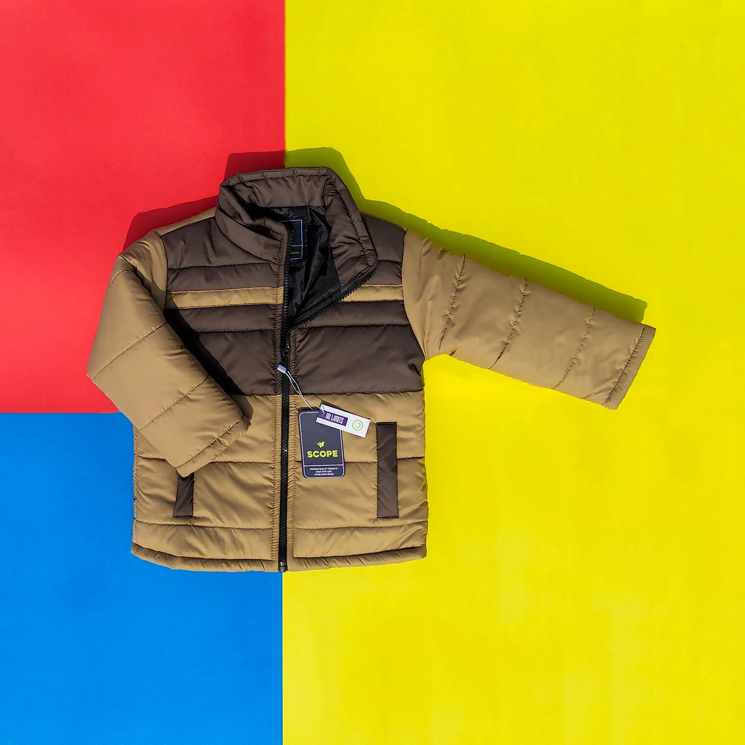 Camel & Brown Full Sleeves Puffer Jacket