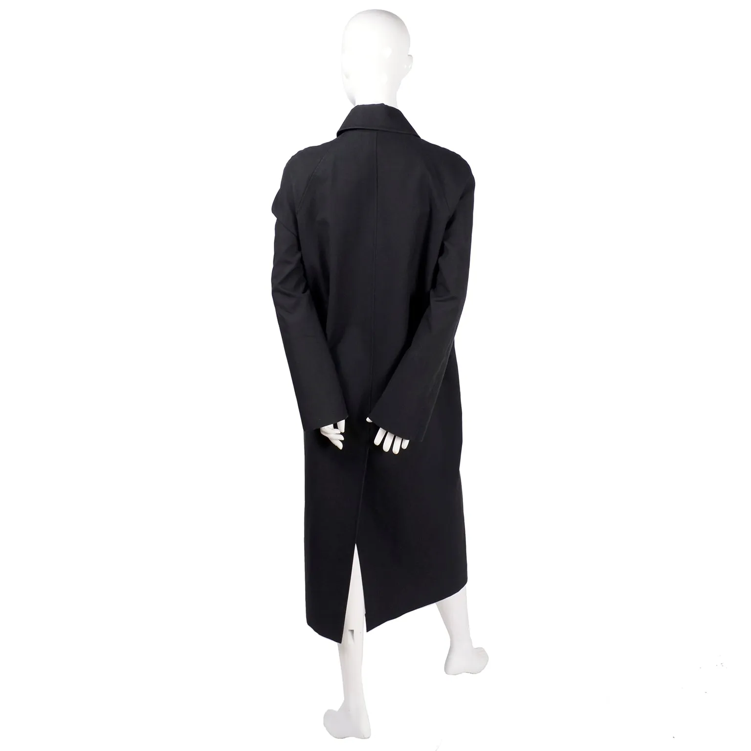 Celine Black Raincoat With Metal Toggle Buckles & Pockets Size 40