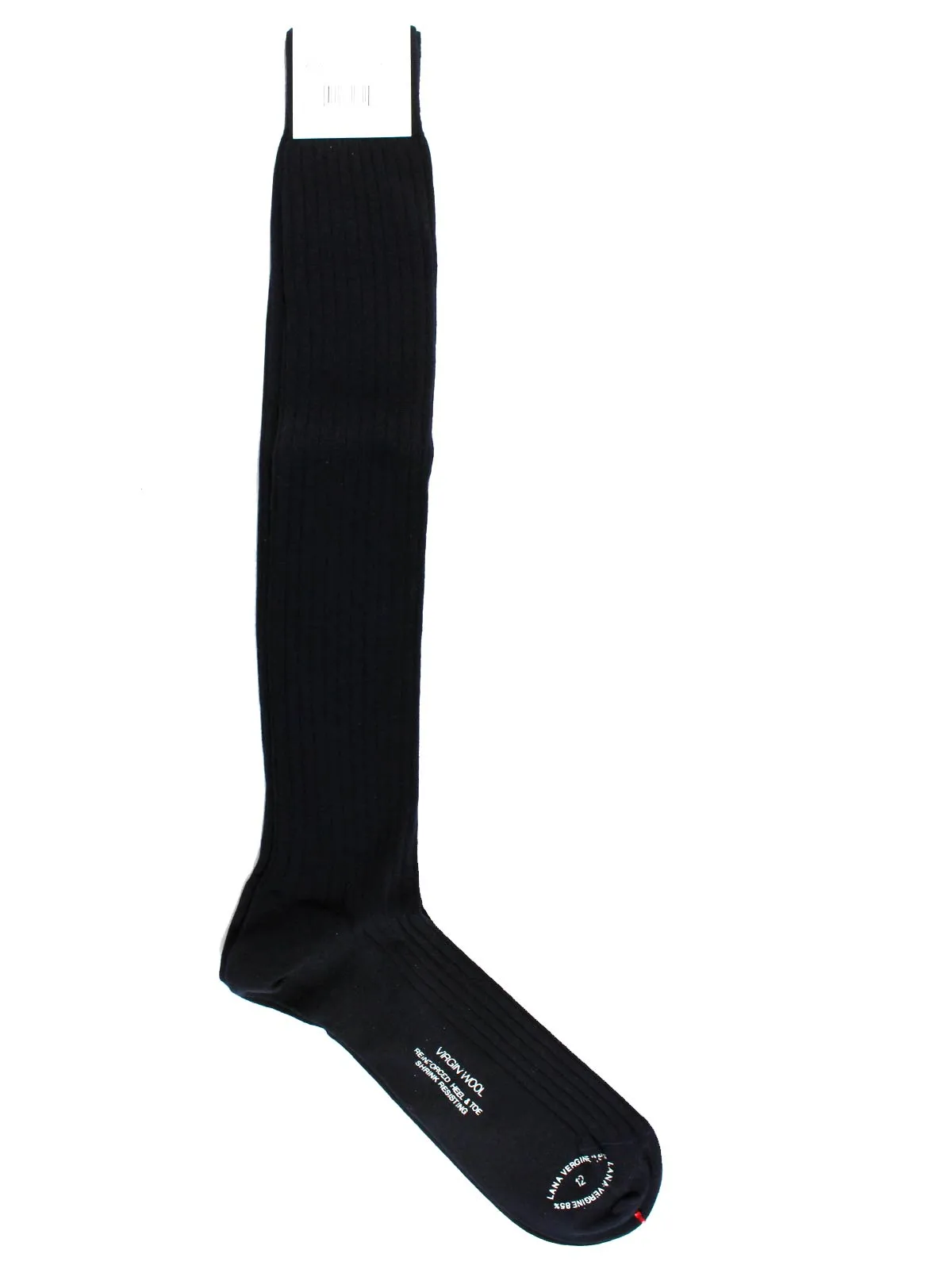 Cesare Attolini Wool Socks Dark Navy Solid Ribbed US 12 / EUR 46 Over The Calf