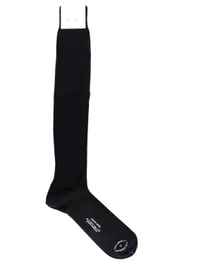 Cesare Attolini Wool Socks Dark Navy Solid Ribbed US 12 / EUR 46 Over The Calf