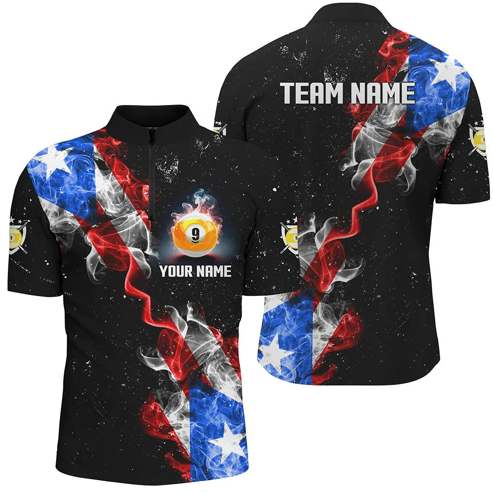 Coolspod 9 Ball Pool Us Flag Smoke Custom Grunge Billiard Polo Shirts, Patriotic Billiard Jerseys Uniform