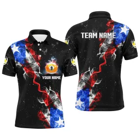 Coolspod 9 Ball Pool Us Flag Smoke Custom Grunge Billiard Polo Shirts, Patriotic Billiard Jerseys Uniform