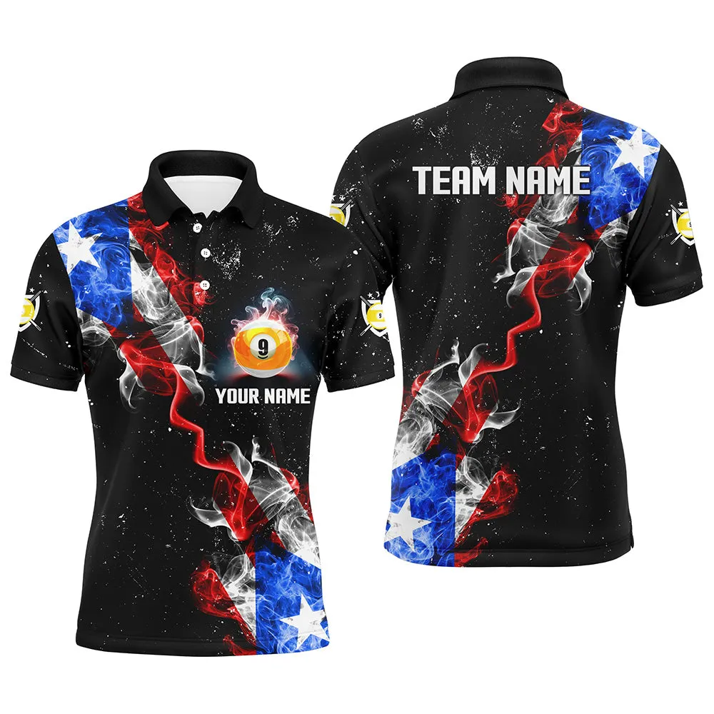 Coolspod 9 Ball Pool Us Flag Smoke Custom Grunge Billiard Polo Shirts, Patriotic Billiard Jerseys Uniform