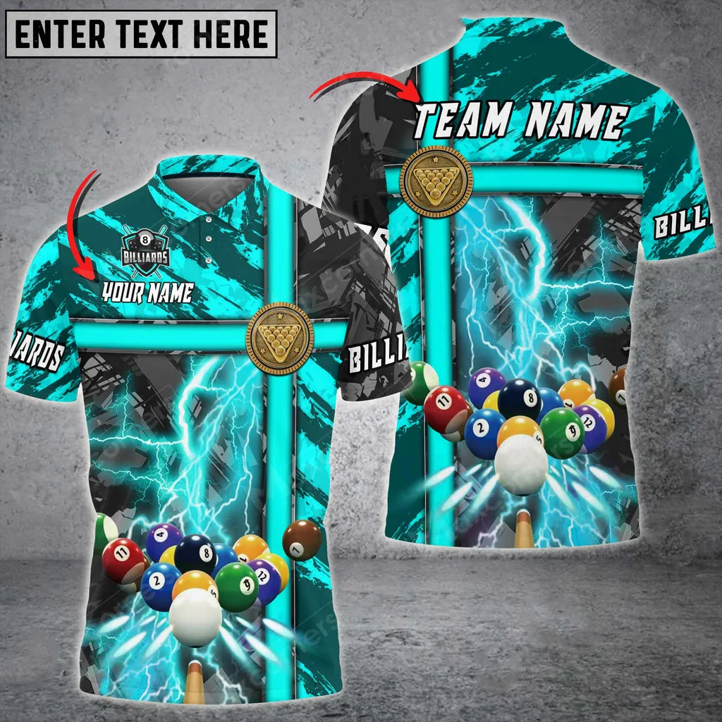Coolspod Billiards Thunder Grunge Personalized Name, Team Name Unisex 3D Polo Shirt