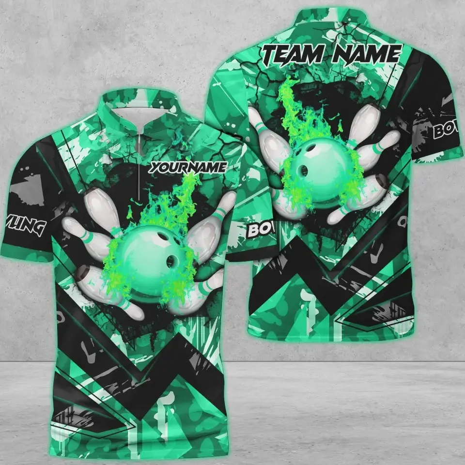 Coolspod Bowling And Pins Abstract Grunge Texture v3 Multicolor Option Customized Name 3D Shirt, Gift fot Bowler