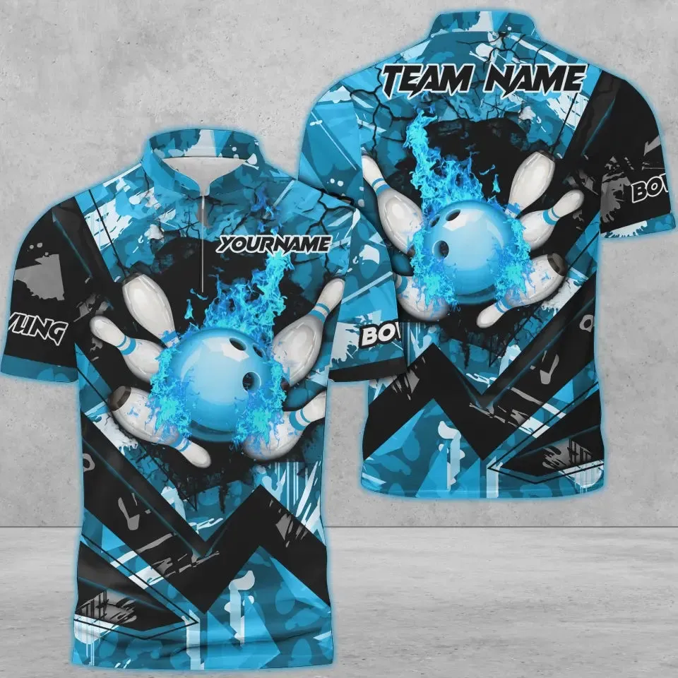 Coolspod Bowling And Pins Abstract Grunge Texture v3 Multicolor Option Customized Name 3D Shirt, Gift fot Bowler