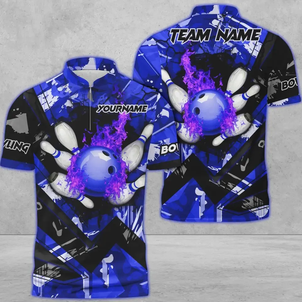 Coolspod Bowling And Pins Abstract Grunge Texture v3 Multicolor Option Customized Name 3D Shirt, Gift fot Bowler
