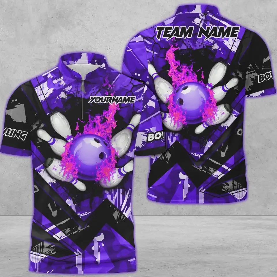 Coolspod Bowling And Pins Abstract Grunge Texture v3 Multicolor Option Customized Name 3D Shirt, Gift fot Bowler