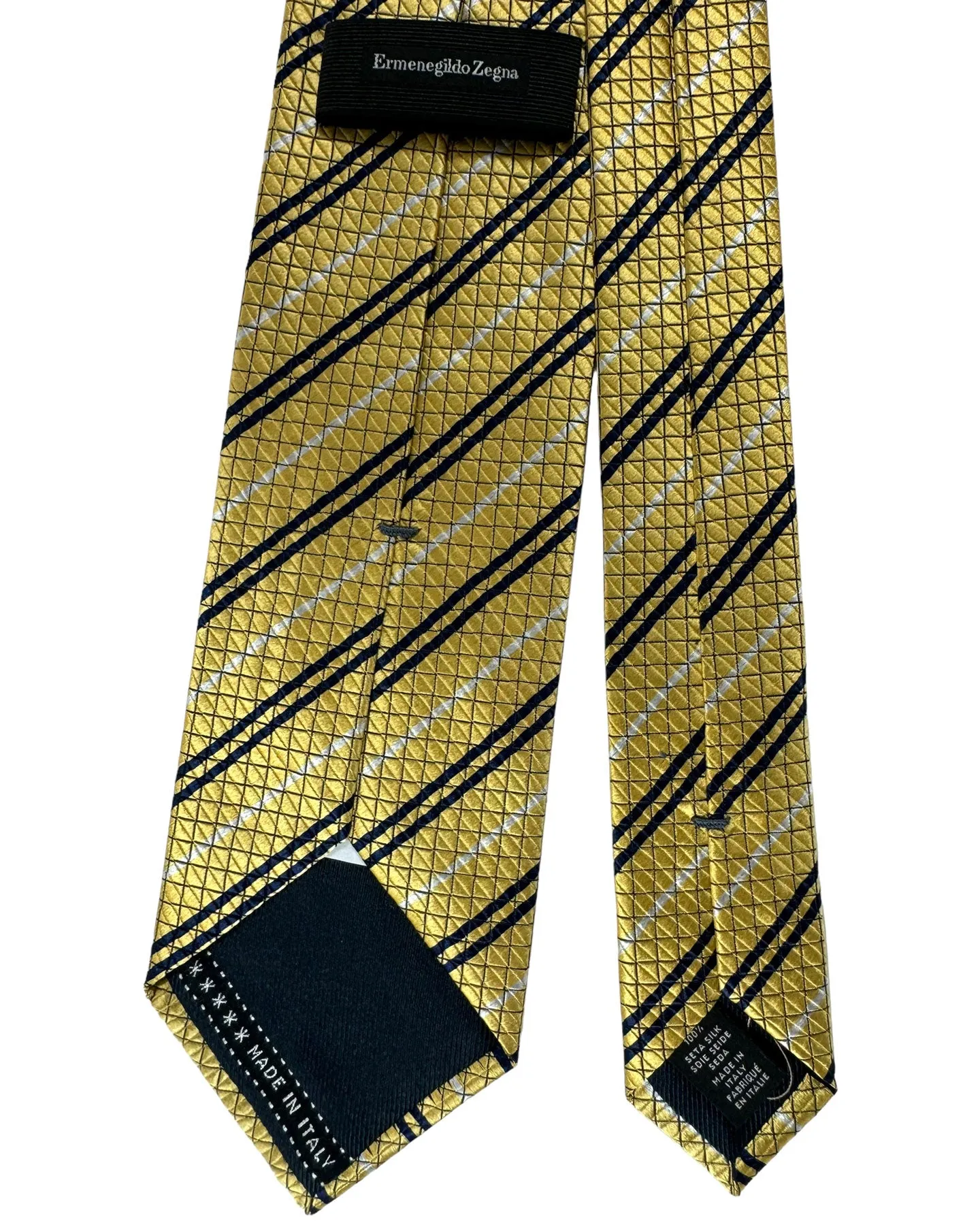 Ermenegildo Zegna Silk Tie Chartreuse Navy Stripes - Hand Made in Italy