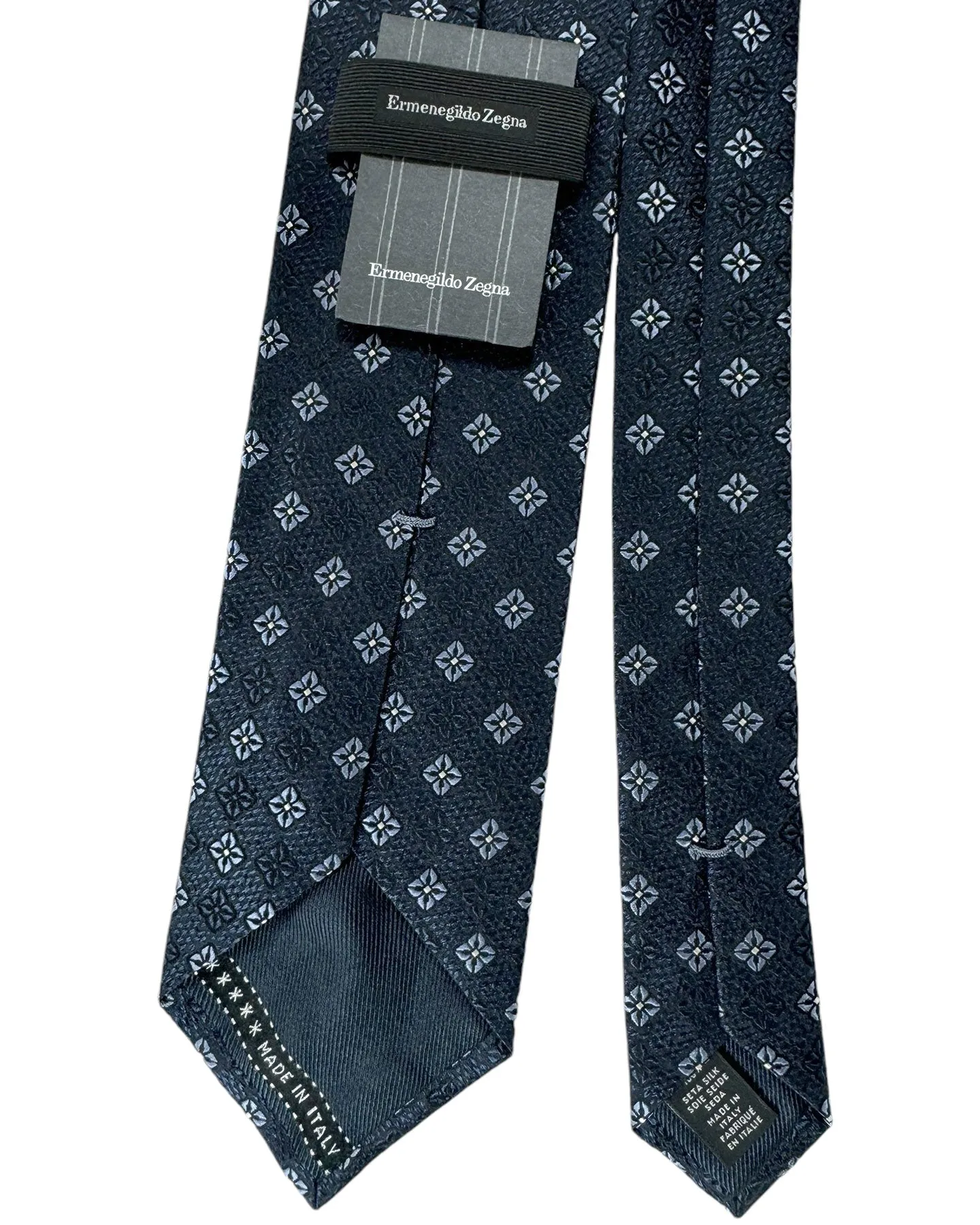 Ermenegildo Zegna Tie Dark Blue Gray Mini Floral