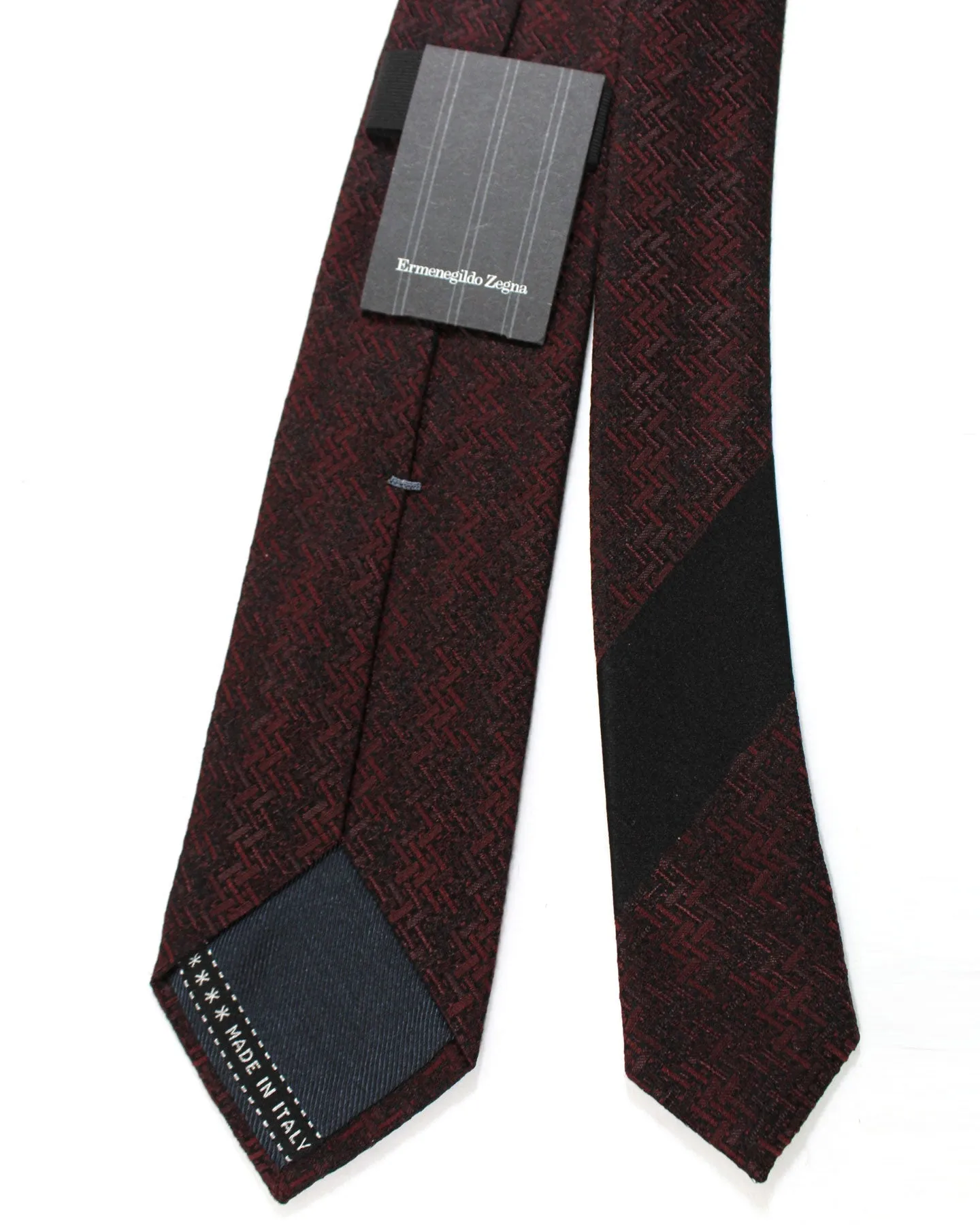 Ermenegildo Zegna Tie Maroon Black Herringbone Design - Narrow Cut SALE