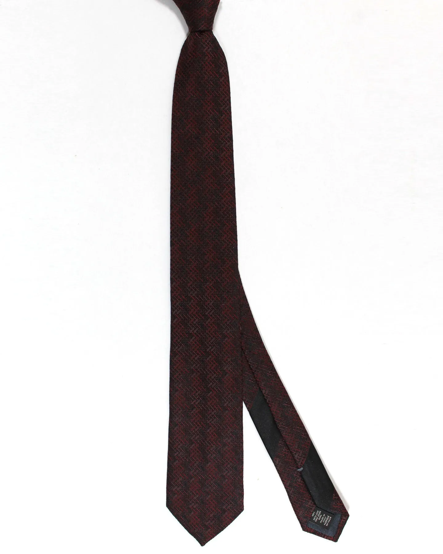 Ermenegildo Zegna Tie Maroon Black Herringbone Design - Narrow Cut SALE