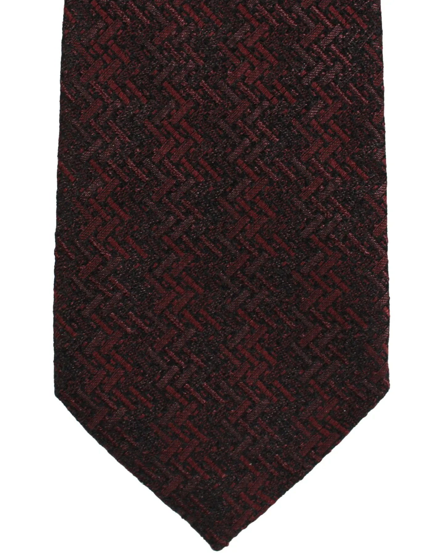 Ermenegildo Zegna Tie Maroon Black Herringbone Design - Narrow Cut SALE