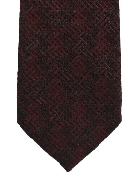 Ermenegildo Zegna Tie Maroon Black Herringbone Design - Narrow Cut SALE