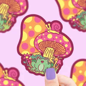 Frog and Snail Art Cottagecore Mushroom Vinyl Sticker