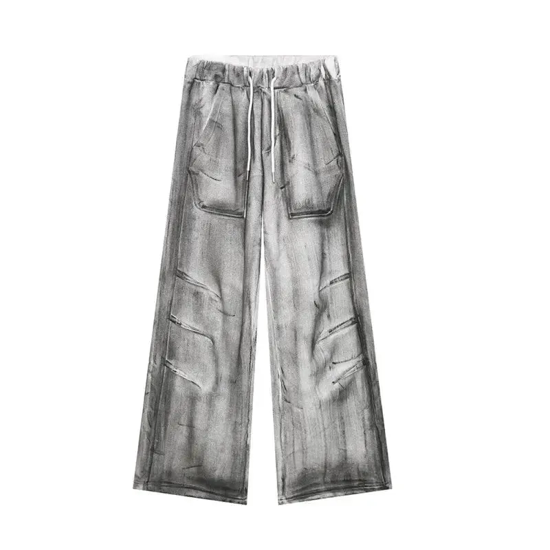 Gray Washed Destroyed Baggy Sweatpants