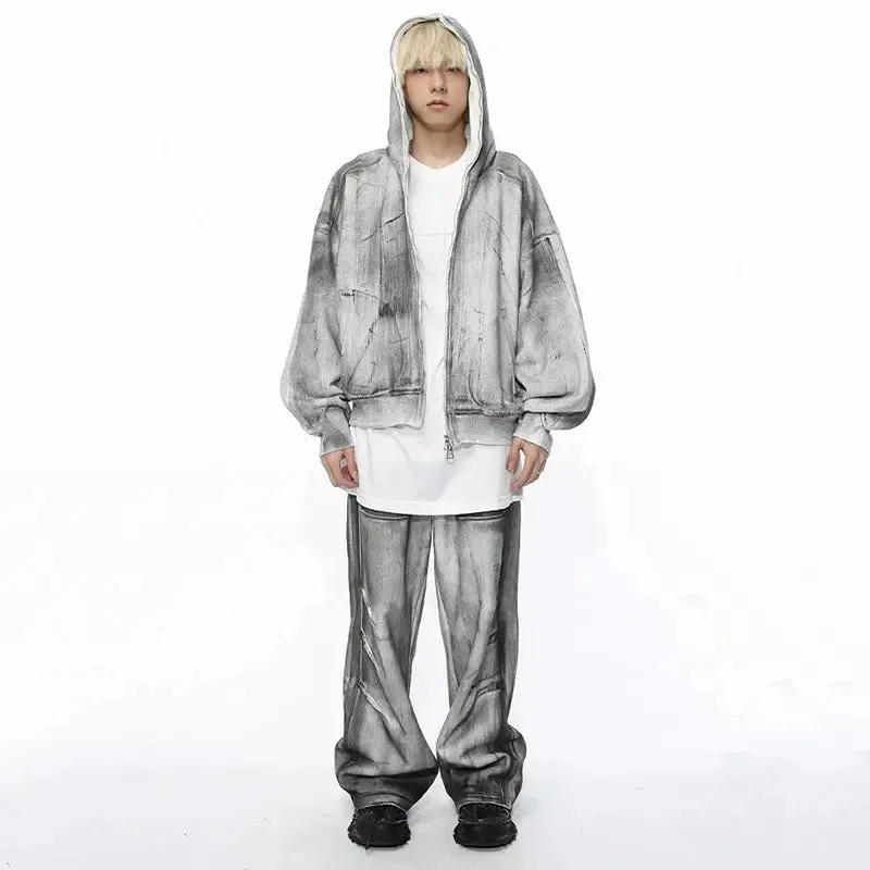 Gray Washed Destroyed Baggy Sweatpants
