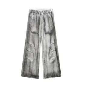 Gray Washed Destroyed Baggy Sweatpants