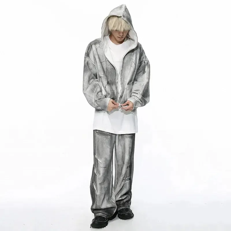 Gray Washed Destroyed Baggy Sweatpants