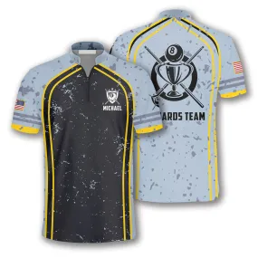 Grey Black Grunge Style Custom Billiard Jerseys for Men, 8 Ball Billiard Shirt