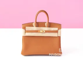 Hermes Gold Brown Togo GHW Birkin 25 Handbag