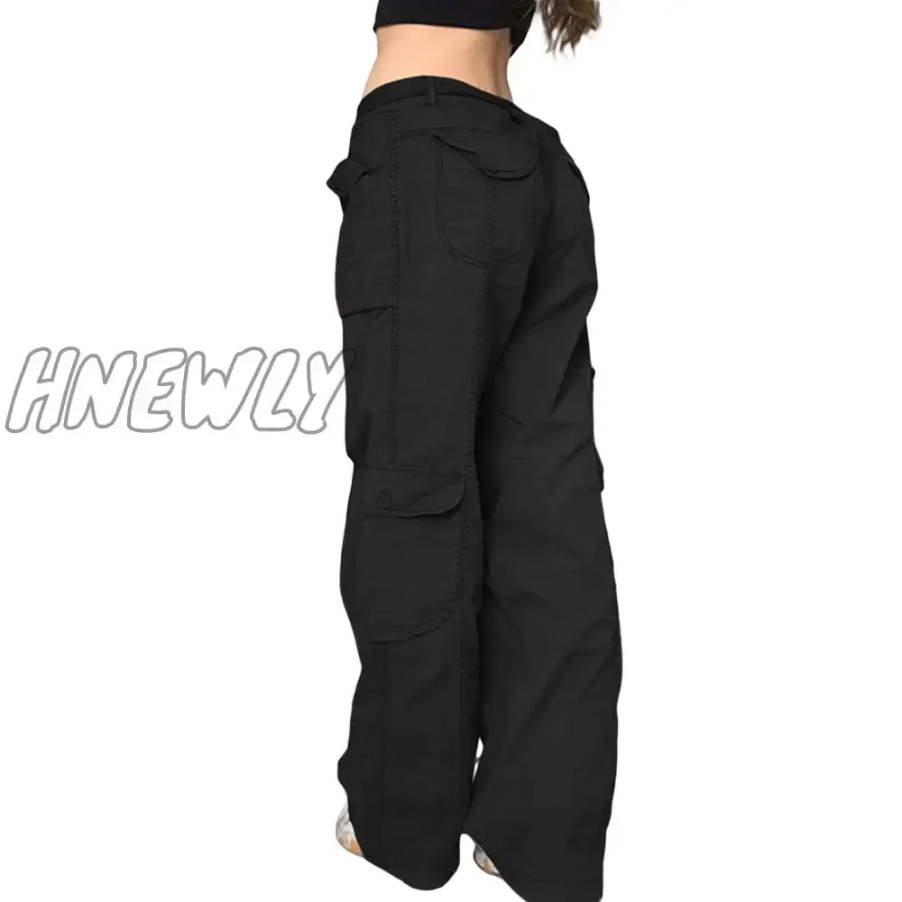 Hnewly Women's Pants Gothic Punk Baggy Vintage Kawaii Trousers Bandage Low Waist Cargo Pants Grunge Green Zipper Jeans Korea Sweatpants