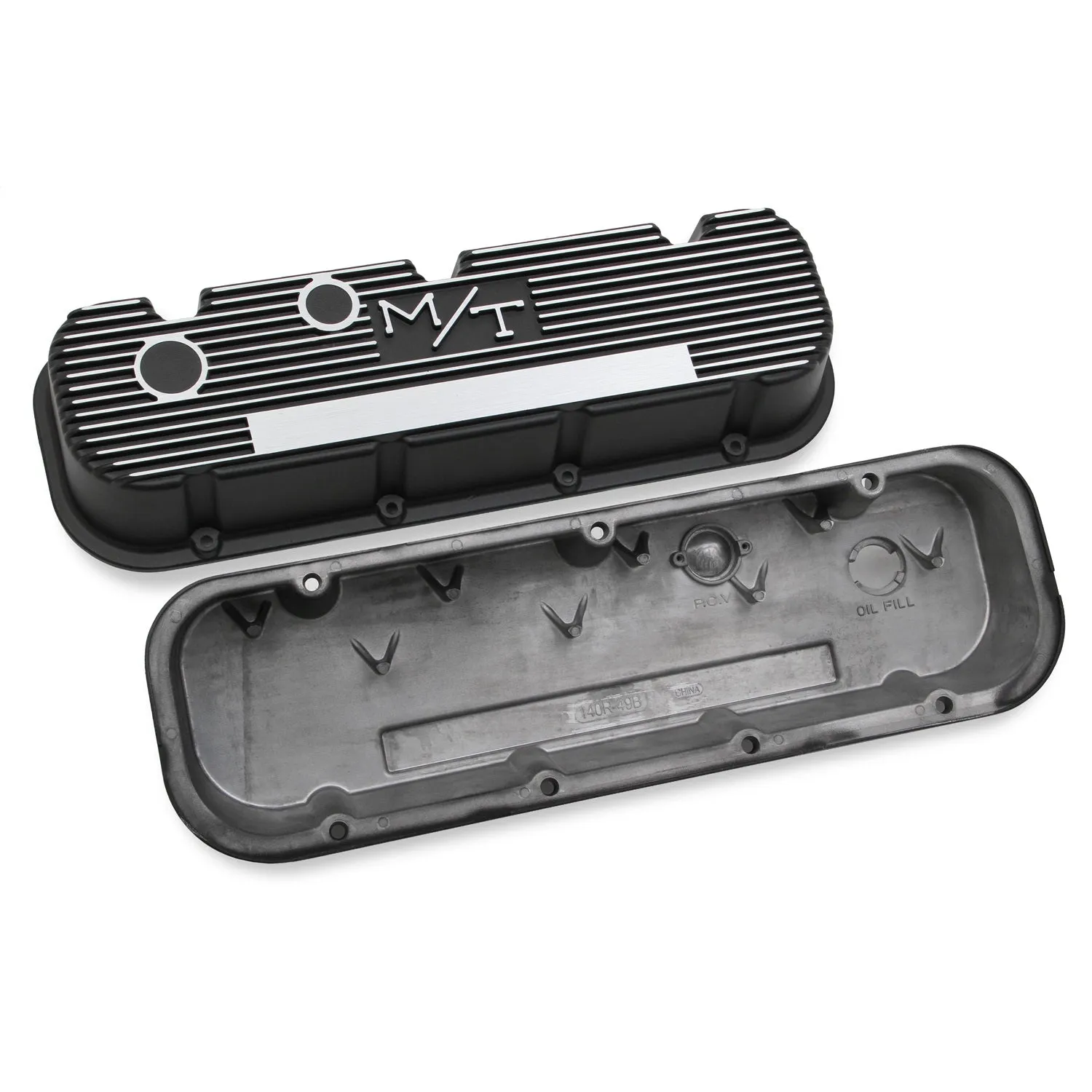 Holley M/T Short Valve Cover - M/T Logo - Black Wrinkle Paint - Big Block Chevy - Pair