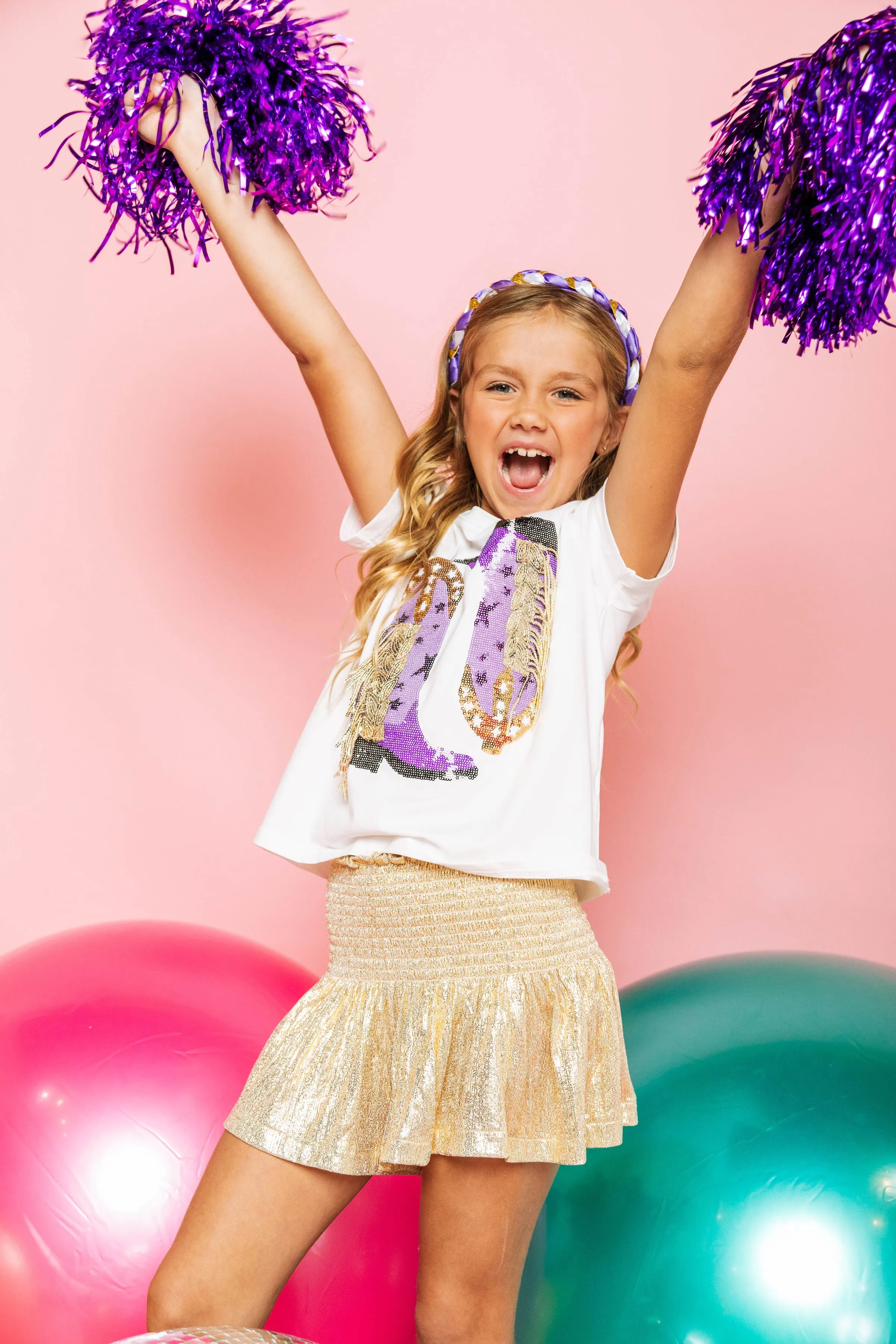Kids White Gold Swing Shorts