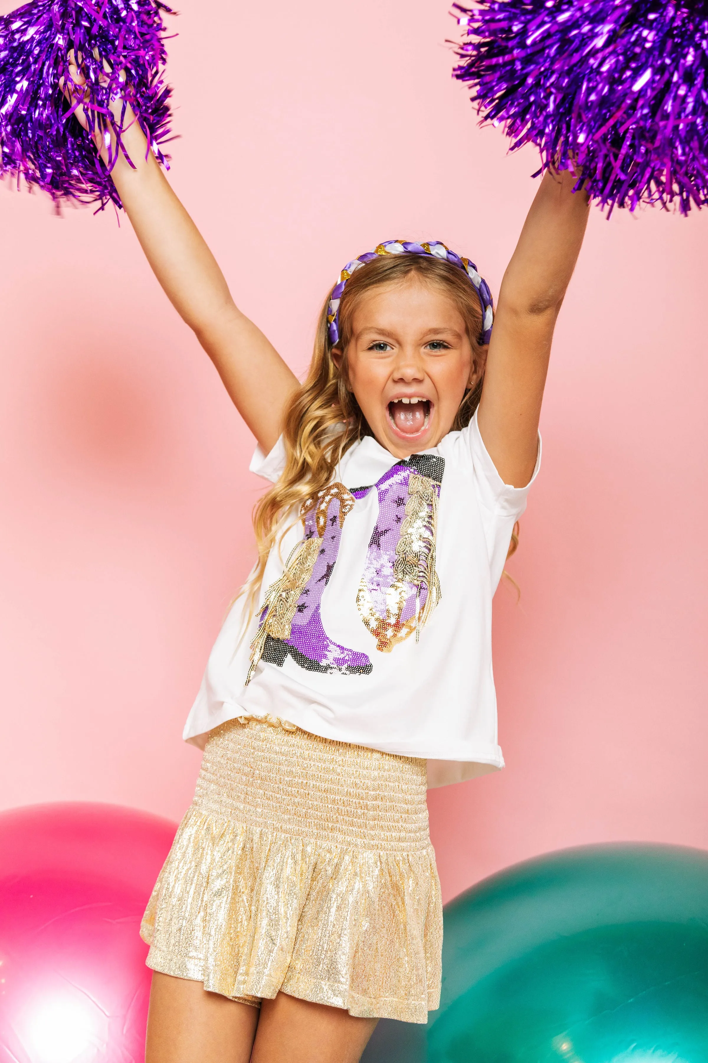 Kids White Gold Swing Shorts