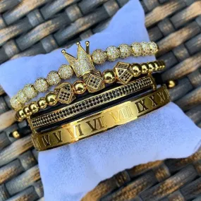 Luxury Roman Royal Crown Charm Men Bracelet, Braided Adjustable Men Bracelet