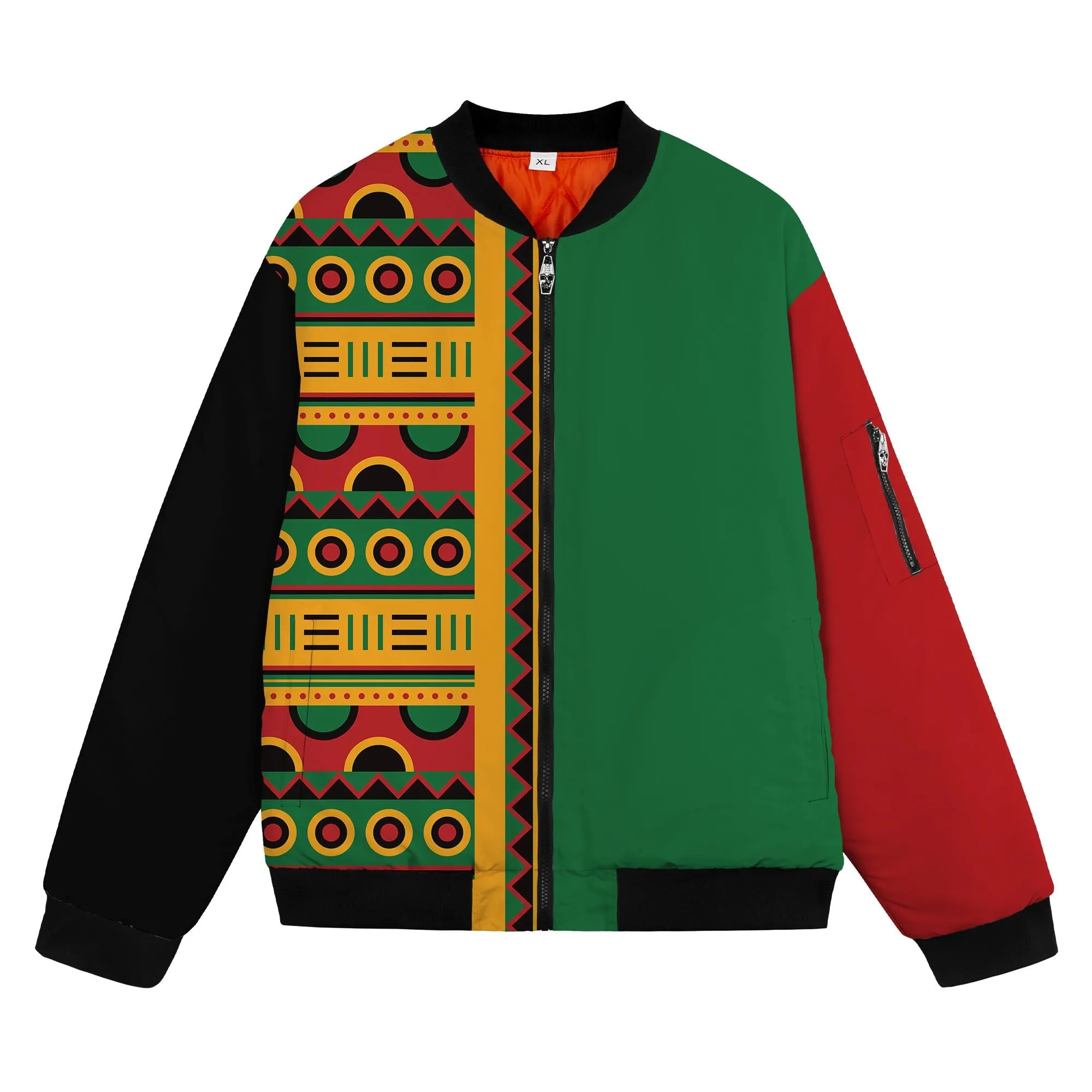 Vibrant Pan African Block Art & Patterned Bomber Jacket – Unisex Fashion Statement