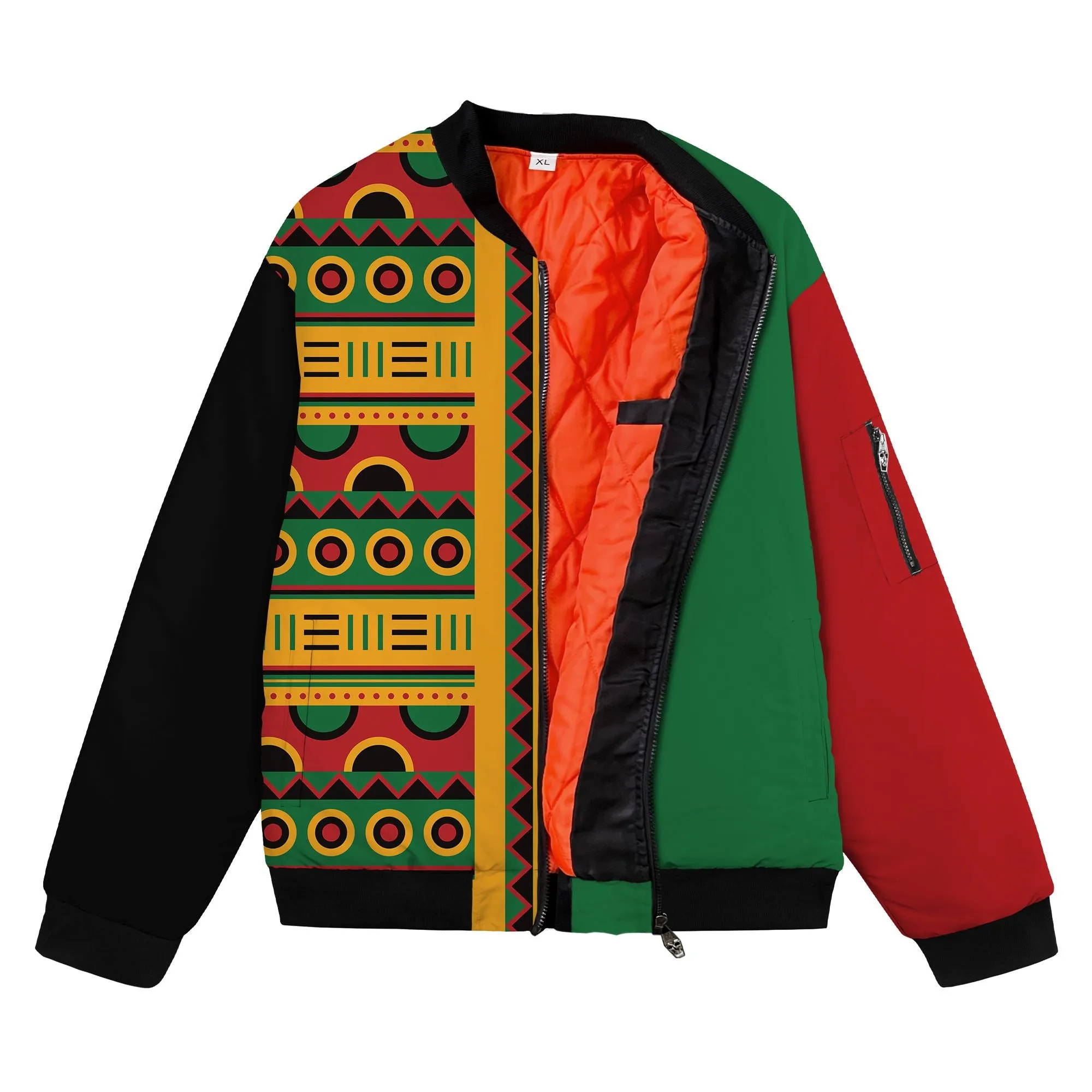 Vibrant Pan African Block Art & Patterned Bomber Jacket – Unisex Fashion Statement