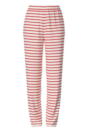 Pieces - Pcchilli Straight Stripe Pants - 4701514 Cloud Dancer Poppy Red
