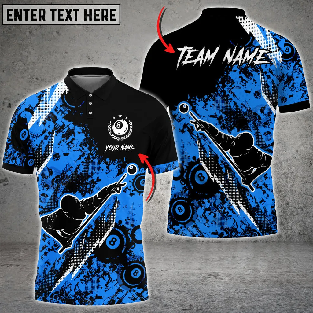 Player Billiards 8 Ball Grunge Multi Color Options Personalized Name 3D Polo Shirt, Gift for Billiards Lovers