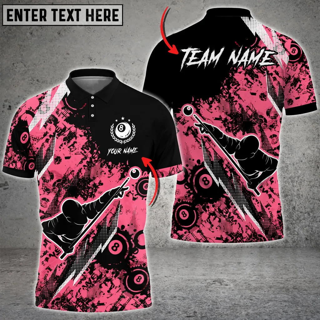Player Billiards 8 Ball Grunge Multi Color Options Personalized Name 3D Polo Shirt, Gift for Billiards Lovers