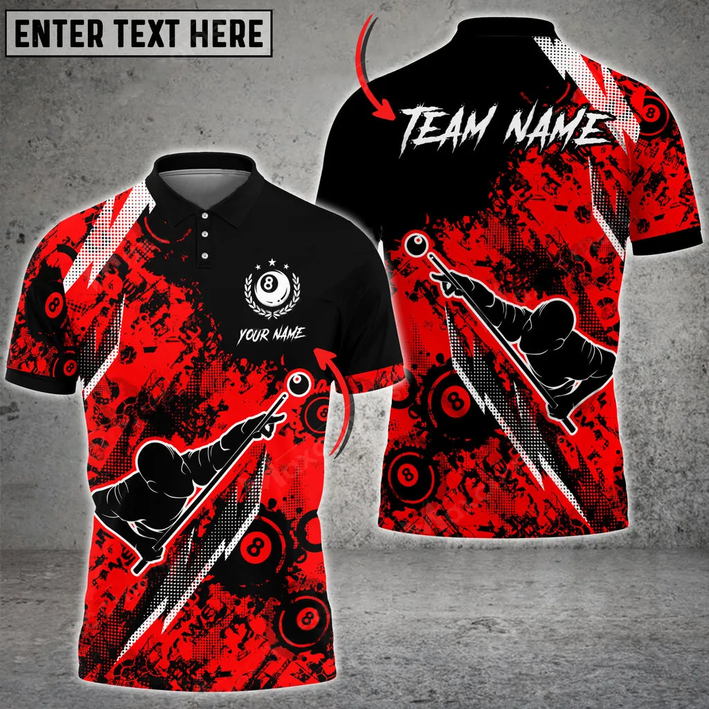 Player Billiards 8 Ball Grunge Multi Color Options Personalized Name 3D Polo Shirt, Gift for Billiards Lovers