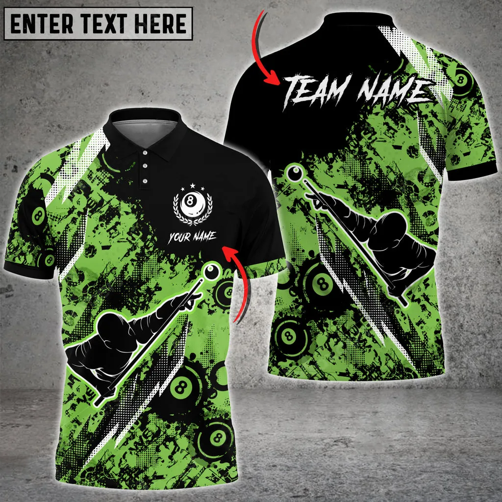 Player Billiards 8 Ball Grunge Multi Color Options Personalized Name 3D Polo Shirt, Gift for Billiards Lovers