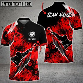 Player Billiards 8 Ball Grunge Multi Color Options Personalized Name 3D Polo Shirt, Gift for Billiards Lovers