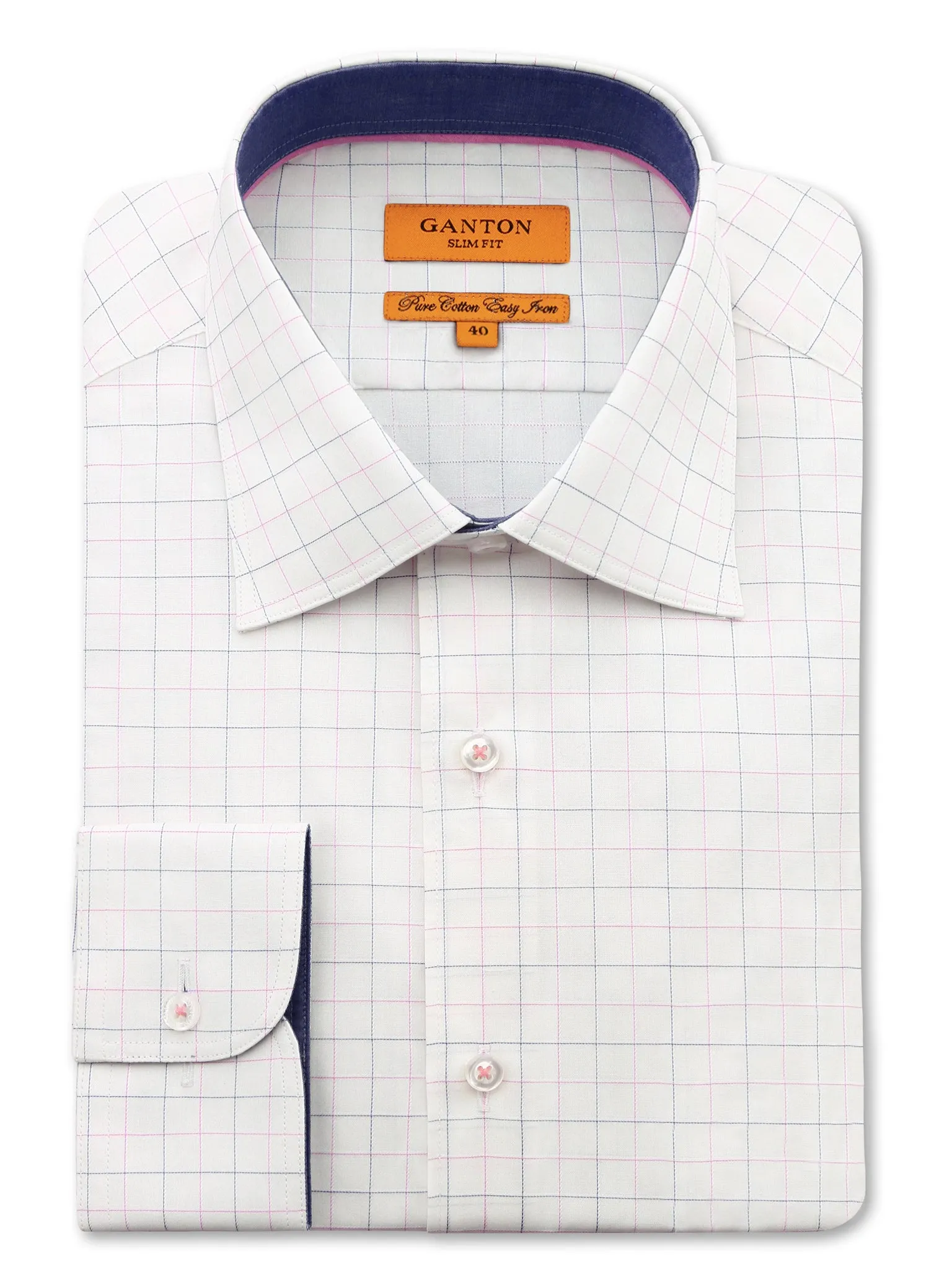 Slim Cambridge Collar with Button Cuff and Trim Detail