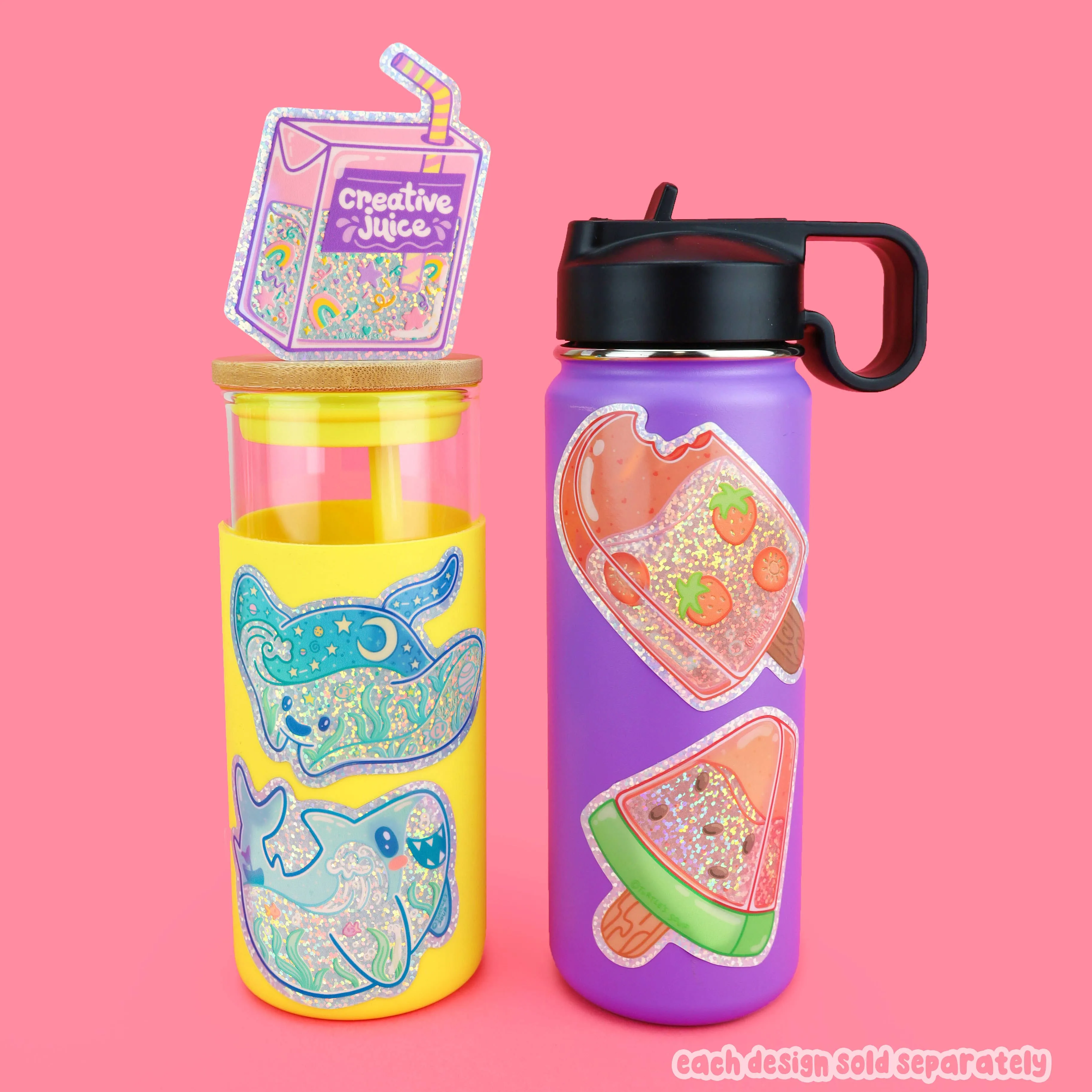 Strawberry Ice Pop Dreamy Liquid  Vinyl Sticker (Glitter)
